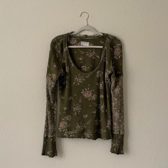 Free People Olive Floral Long Sleeve Top - Picture 15 of 15